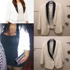 F21 Plus Ivory Tuxedo Black Lapel Blazer Jacket 1X